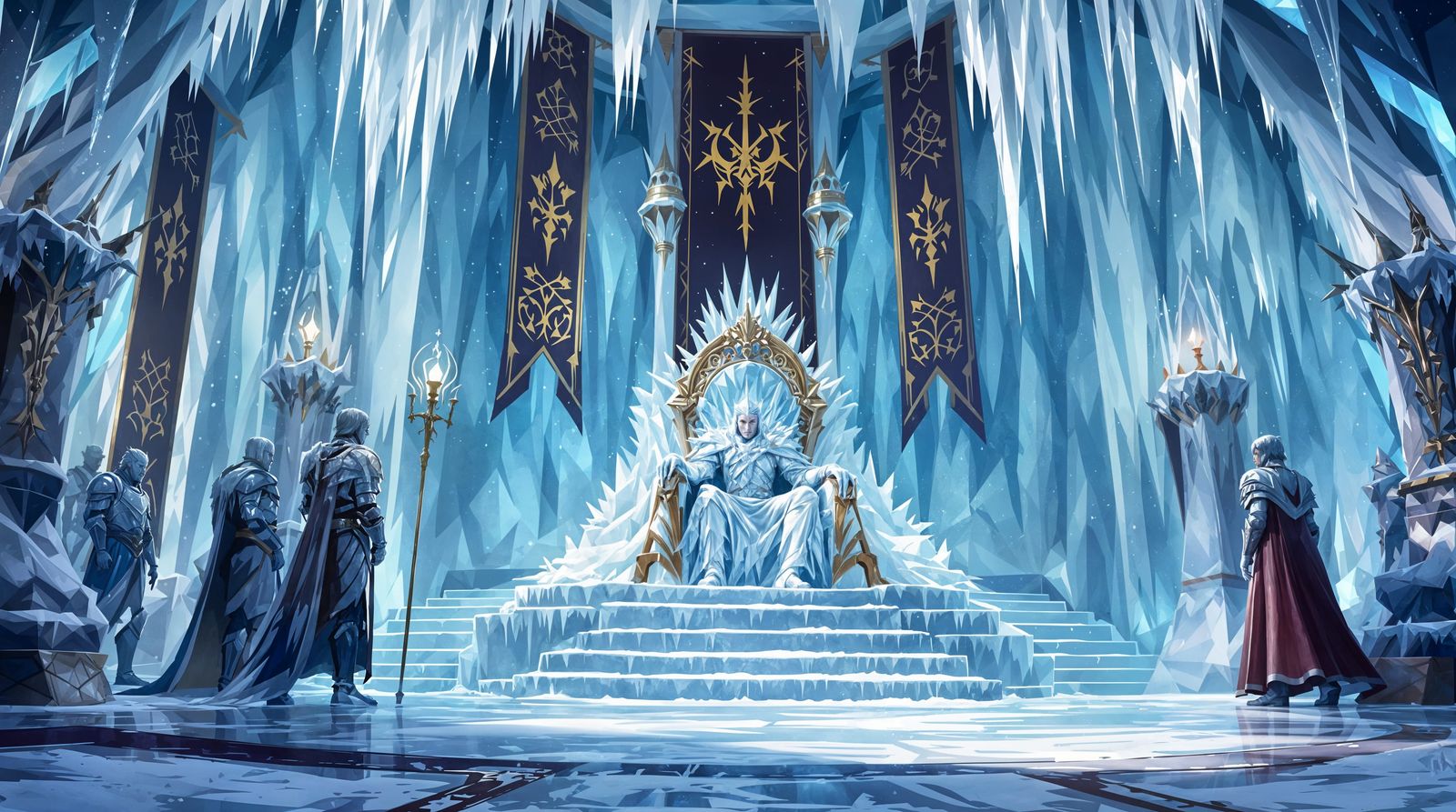 Regal Winter Throne Room in Icy Digital Painting