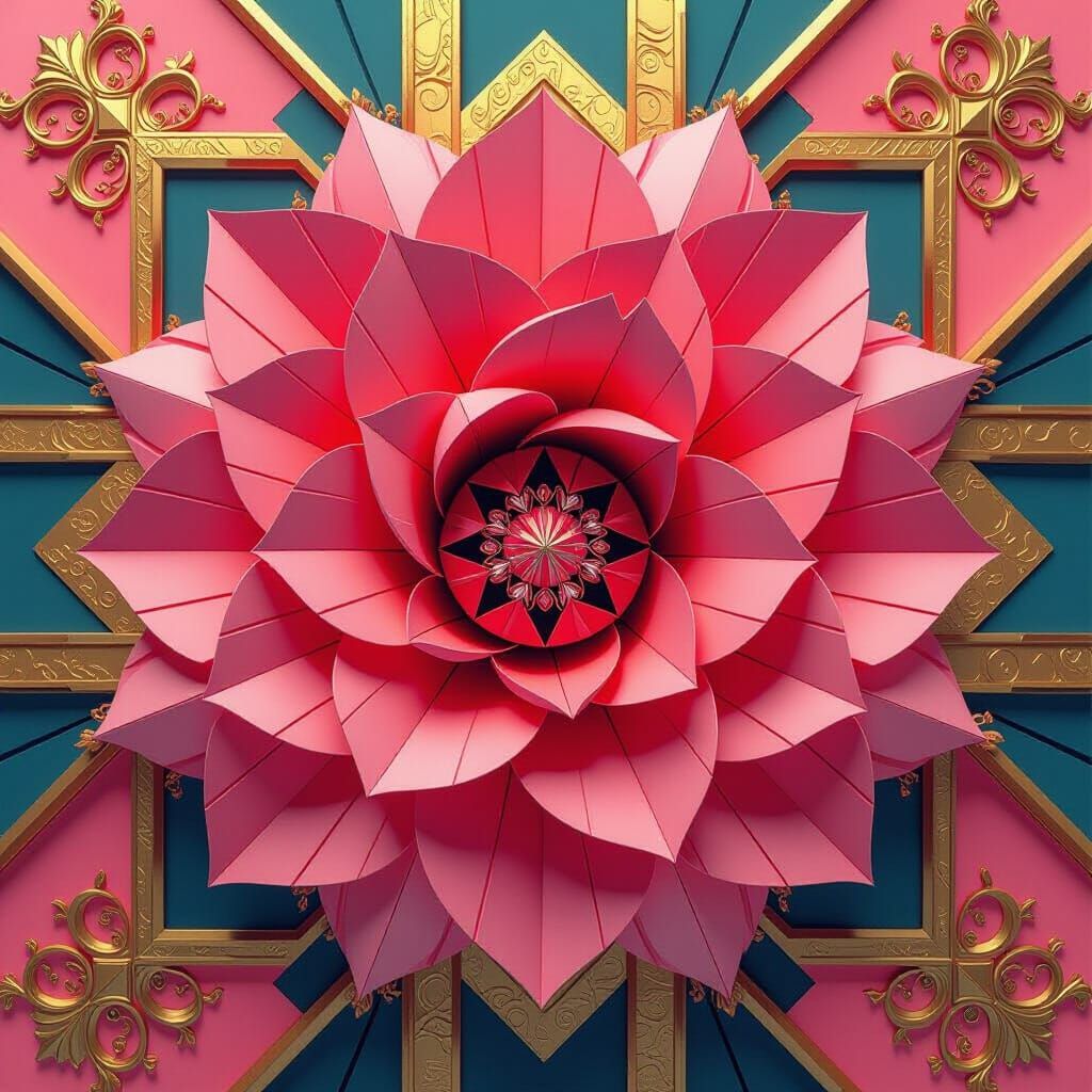 Geometric Rose in Neo-Cubist Art Deco Style