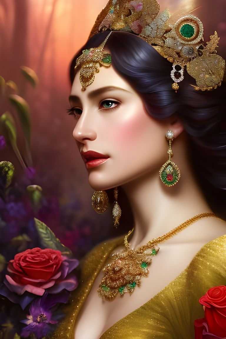 Empress with Gems and Flowers: Hyperdetailed Portrait