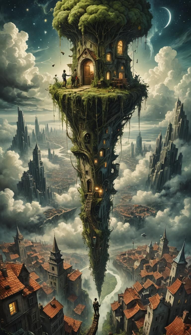 Boy's Beanstalk Journey to a Cloud Village