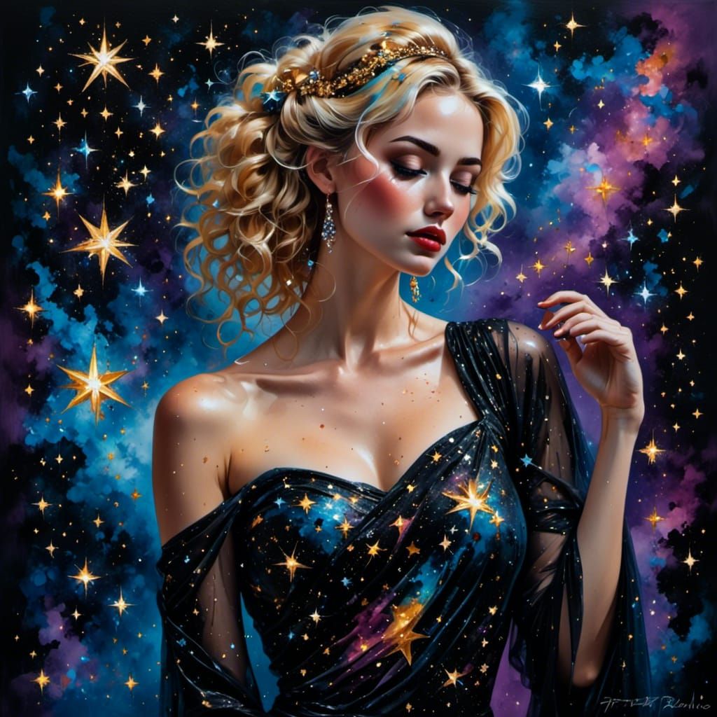 Curved Blonde Lady in Polychromatic Graffiti Art