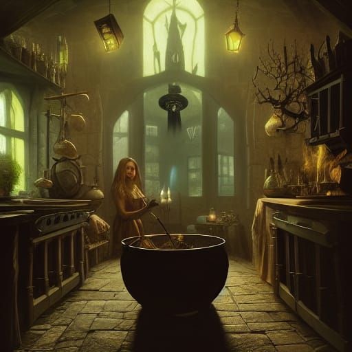 Wicked Witch in Dark Fantasy Kitchen Concept Art