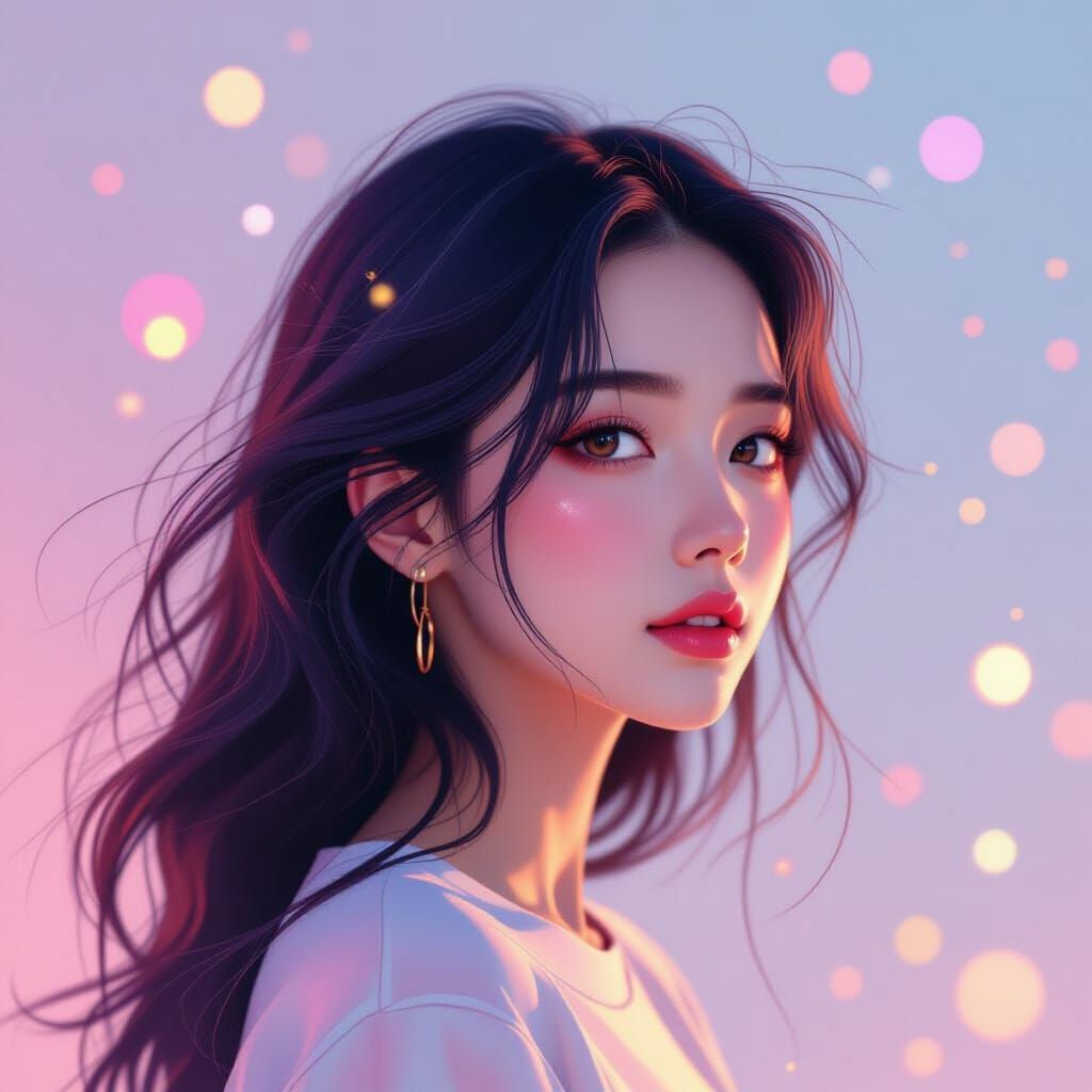 Dreamy Girl Silhouette in Ethereal K-Pop Inspired Style