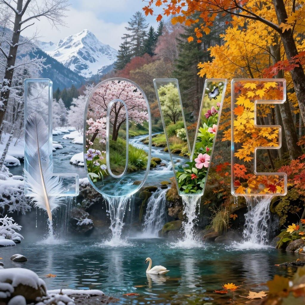 Hyperrealistic Frozen Woodland With 4D LOVE Letters