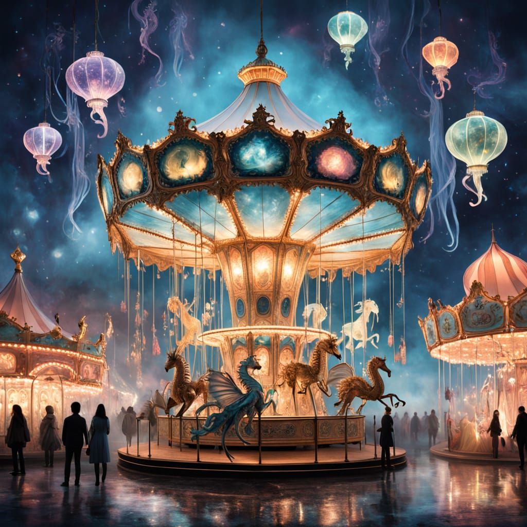 Fantastical Carousel with Mythical Creatures Under Twilight