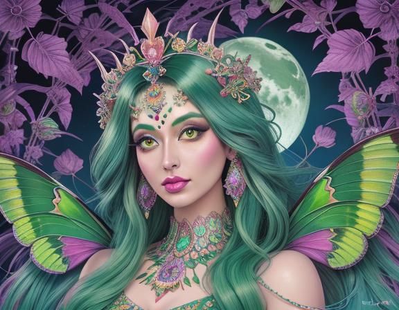 Luner Moth Goddess in Candy Art Style