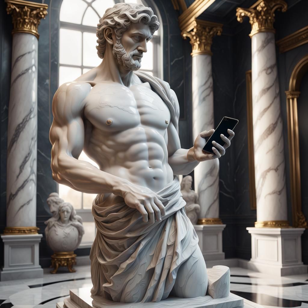 Marble Statue of Man Holding iPhone