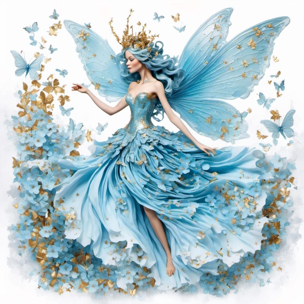 an ice blue fairy with gold