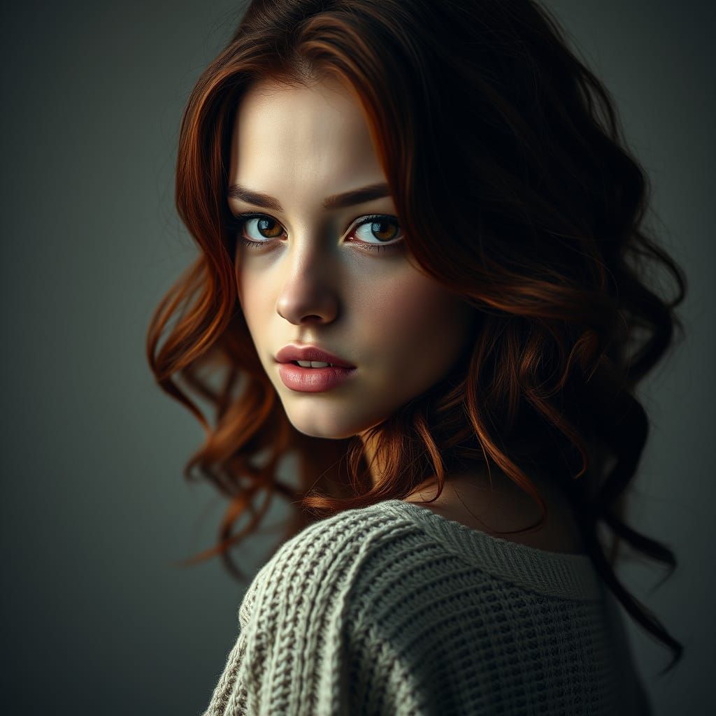 Ethereal Dark Red Haired Beauty in Hyperrealistic Portrait