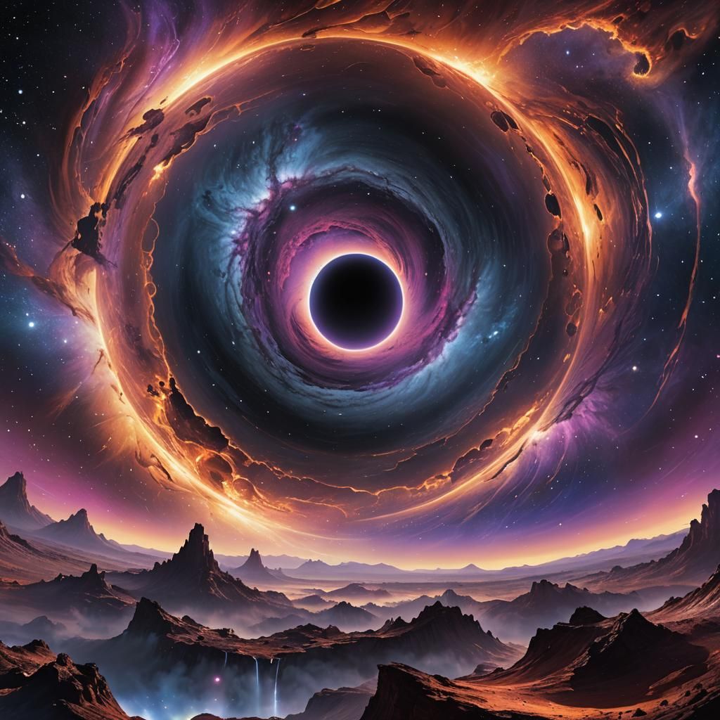 Glowing Black Hole Warping Space Near Nebula