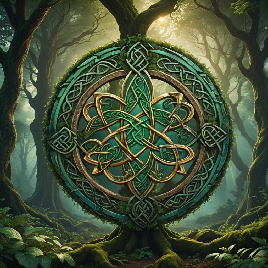 Mystical Celtic Knot in Lush Forest
