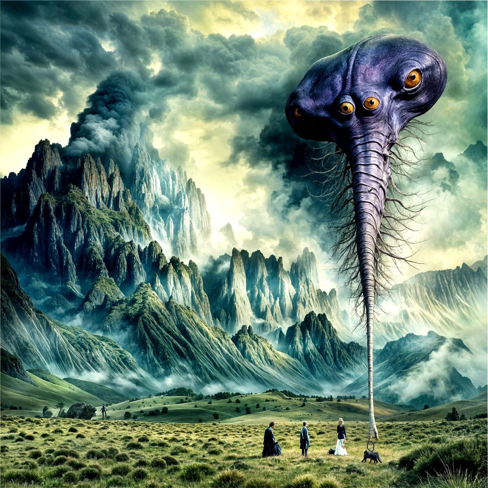 Surreal Restaurant Scene with Exotic Aliens