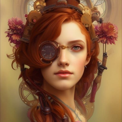 Steampunk Fairy Portrait in Art Nouveau Style
