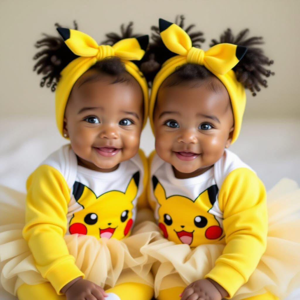 Adorable Twin Babies in Pikachu Pajamas with Tutus