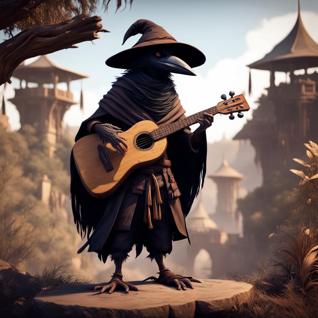 Kenku Bard with Lute: Fantasy Concept Art