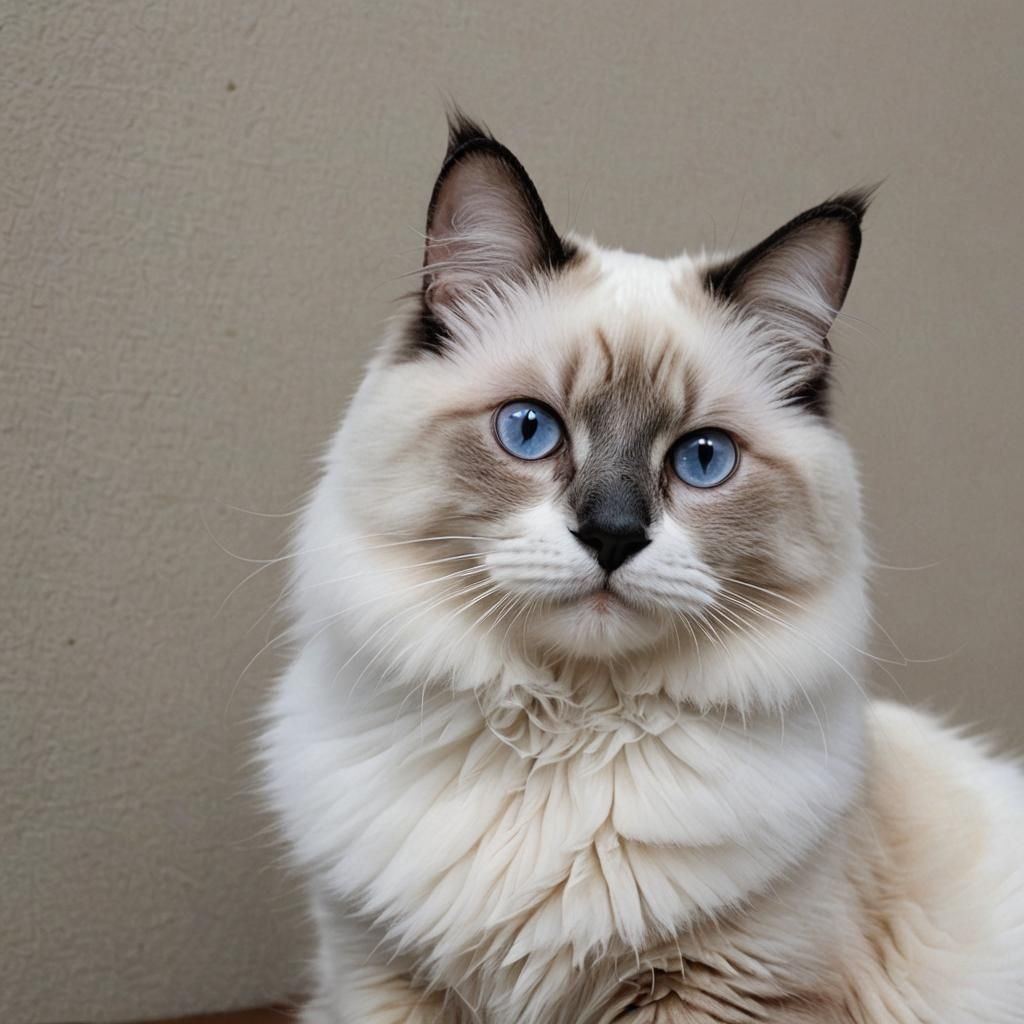 Chinese White Face Ragdoll Cat with Black Eyes