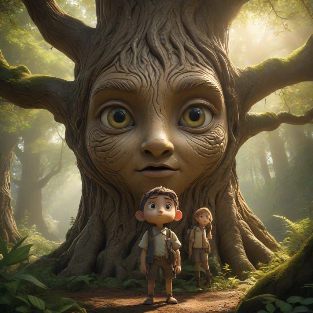 Whimsical Tree Guardians in Enchanted Forest