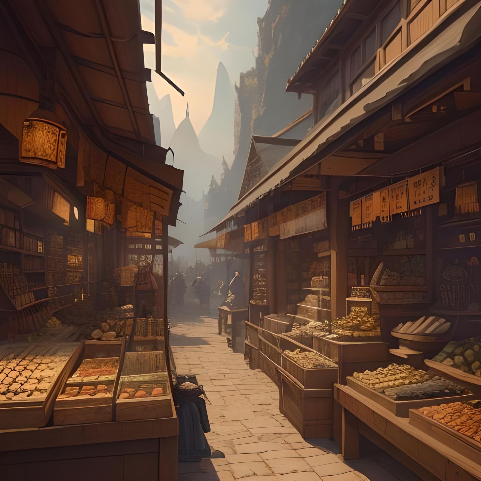 Fantastical Market with Trinkets in Detailed Digital Paintin...