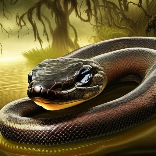 Water Moccasin Snake in Swamp: Digital Matte Painting