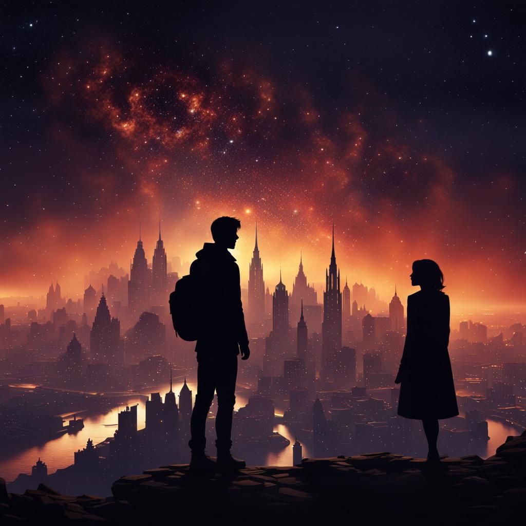 Romantic Cityscape Silhouette in Detailed Matte Painting