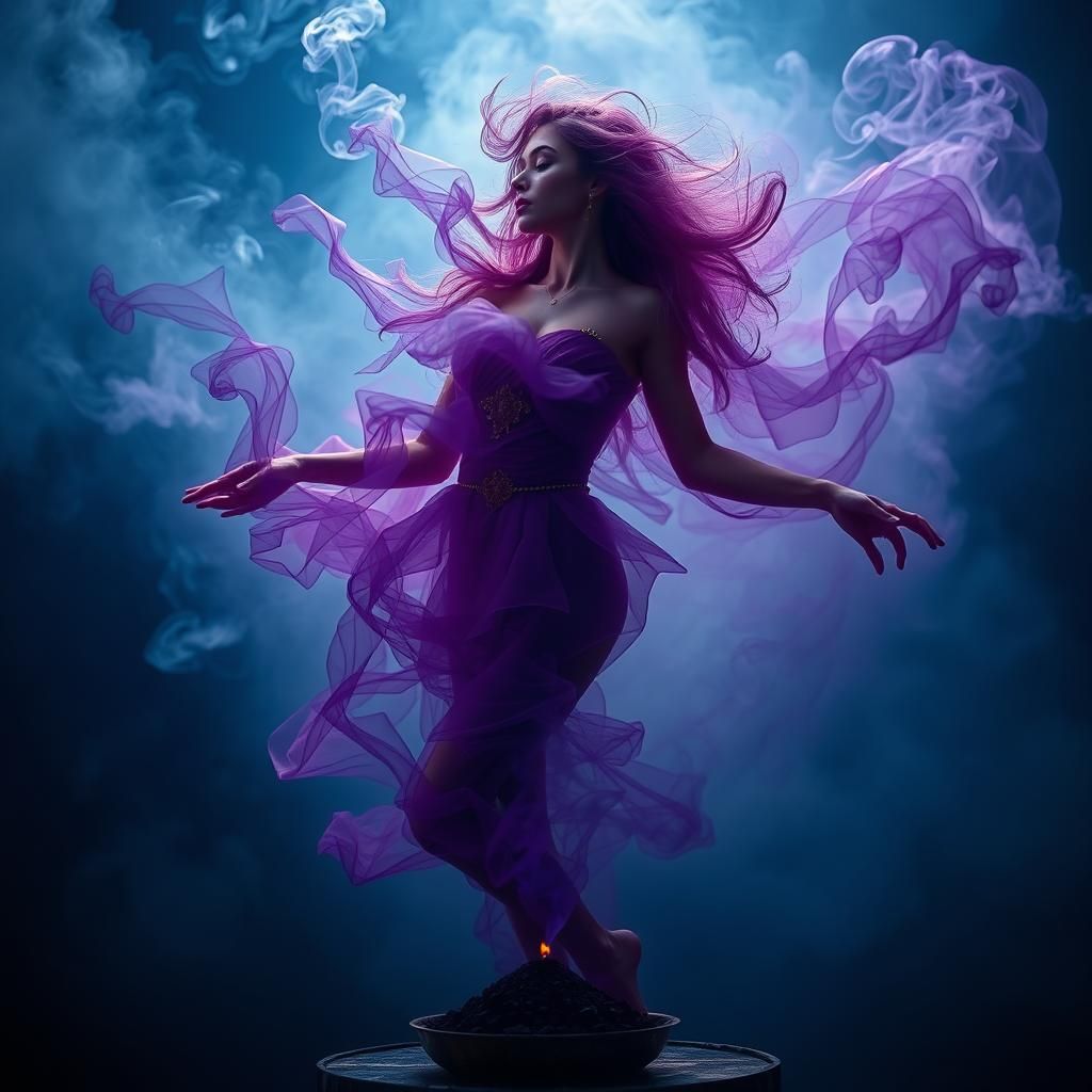 Ethereal Smoke Woman in Dreamlike Scene