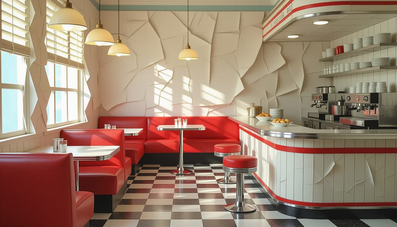 Vintage Diner Crafted From Crumpled Paper