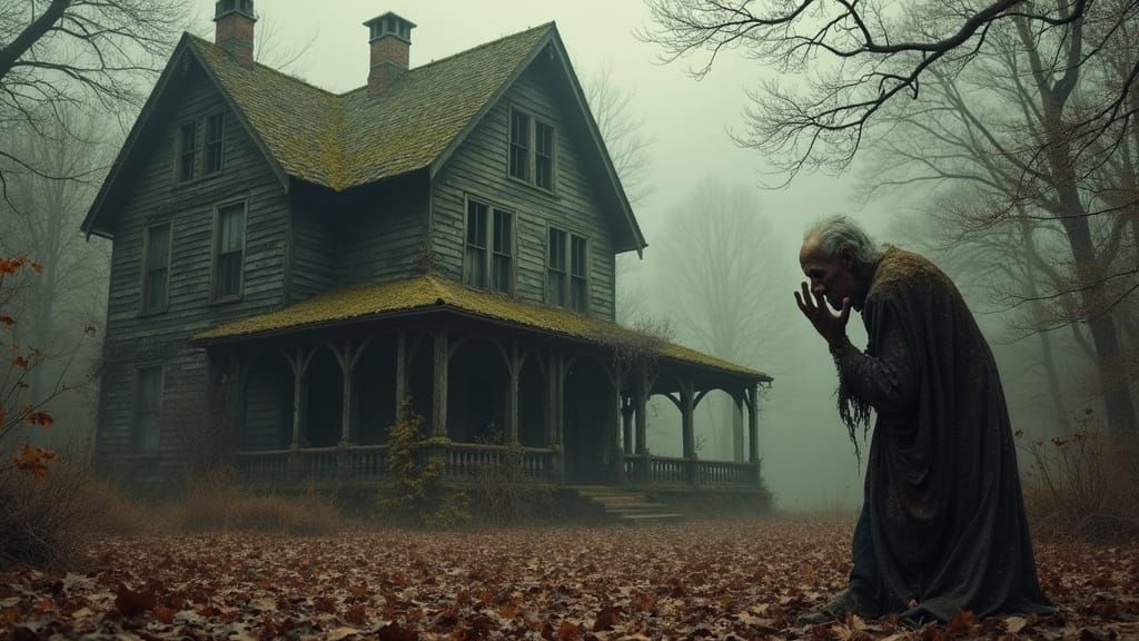 Elderly Figure Silenced in Abandoned, Overgrown House