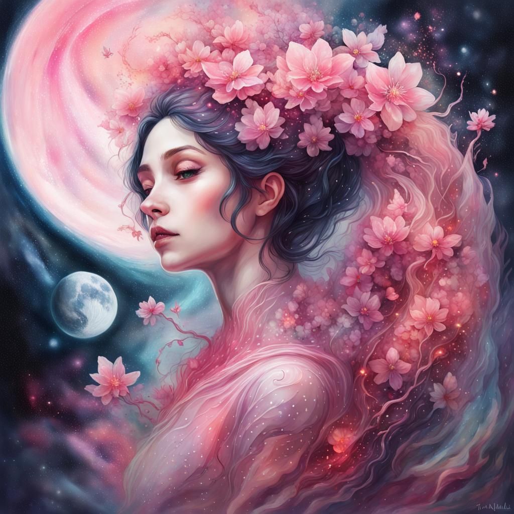 Stardust Dragon with Sakura in Galactic World