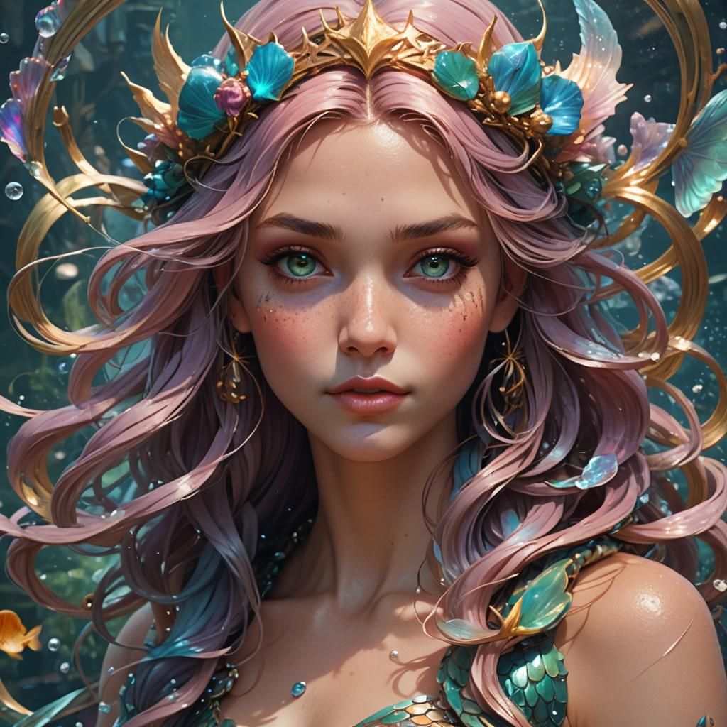 Mermaid Fairy Portrait in Hyperdetailed Digital Art