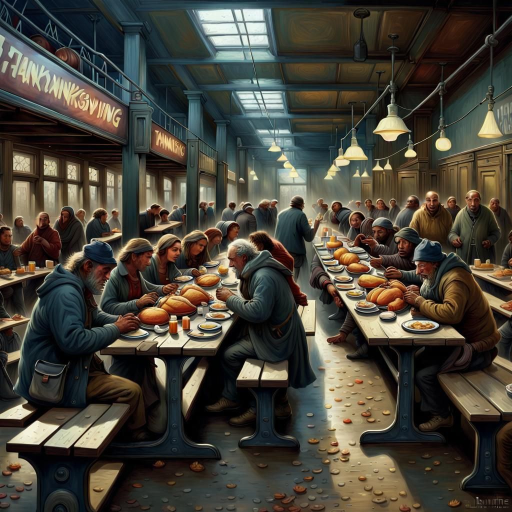Homeless Thanksgiving Dinner: Epic Digital Painting