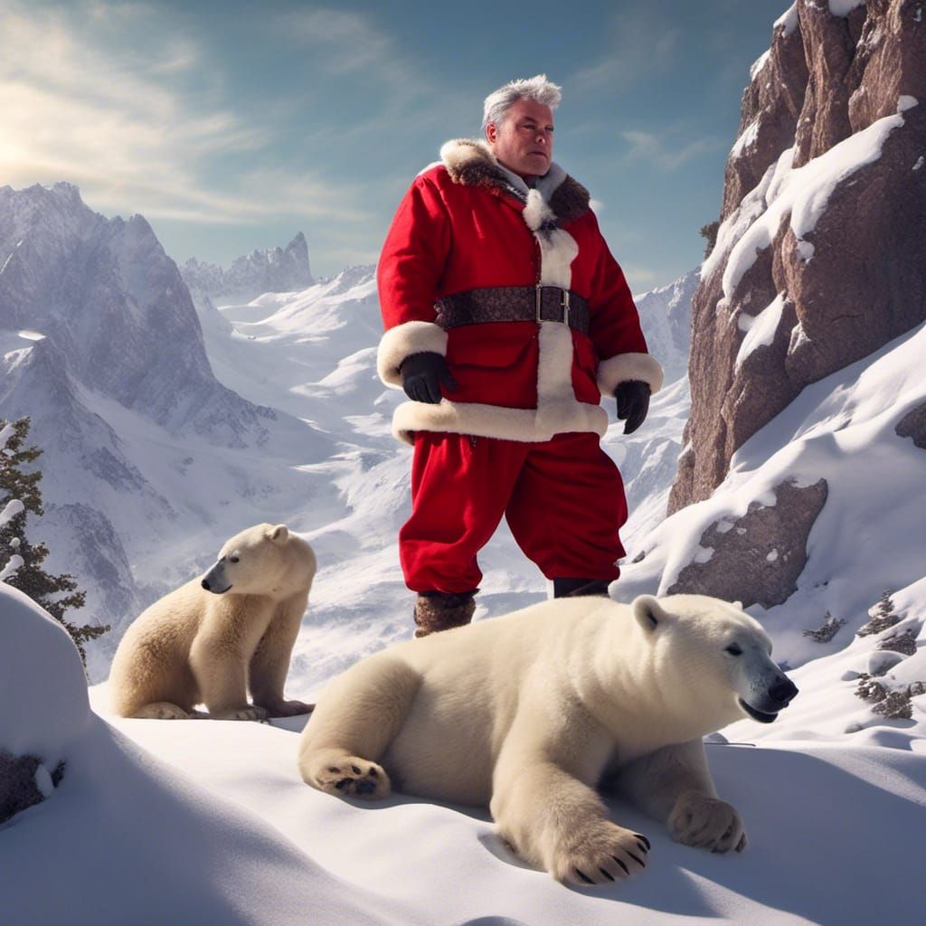 Fred Rides Polar Bear in Snowy Scene