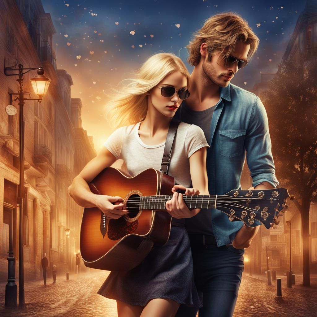 Romantic Book Cover: Guitarist and Blind Girl