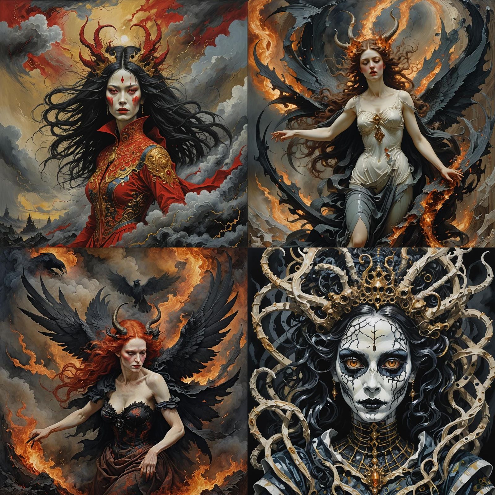 Demonic Porcelain She-Devil in Gouache Style