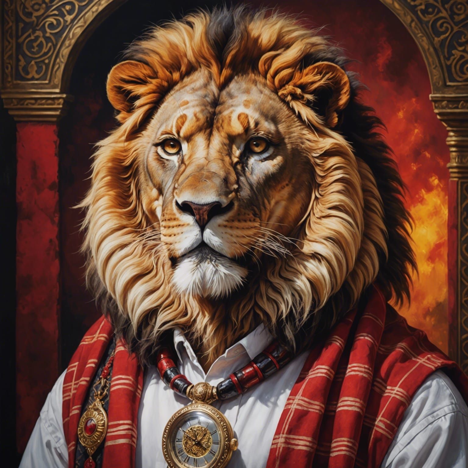 Lion in Middle Eastern Attire, 3D Rendered