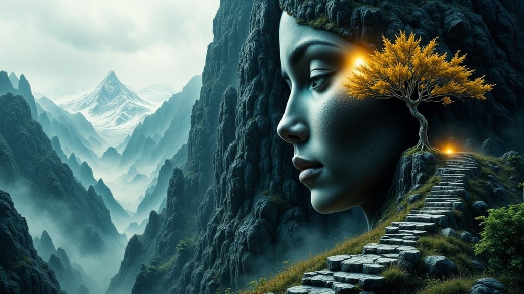 Surreal Fantasy Portrait of a Woman in a Dreamlike Mountain ...