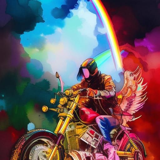 Angel Making Rainbows in Watercolor Borderlands Style