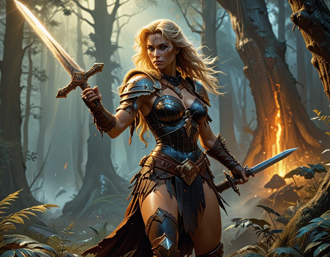 Ethereal Warrior in Ancient Forest