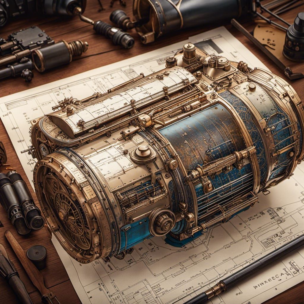 Rustic Time Machine Schematics in Leonardo da Vinci Style