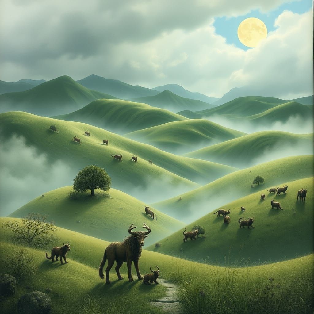 Mystical Celtic Landscape with Mythical Creatures