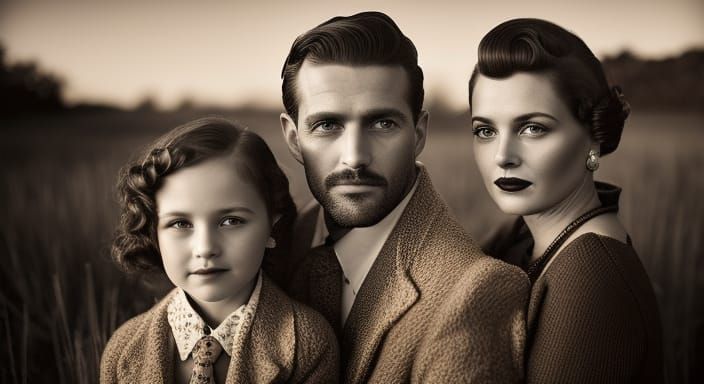 Elegant 1930s Family Portrait in Sepia Tone