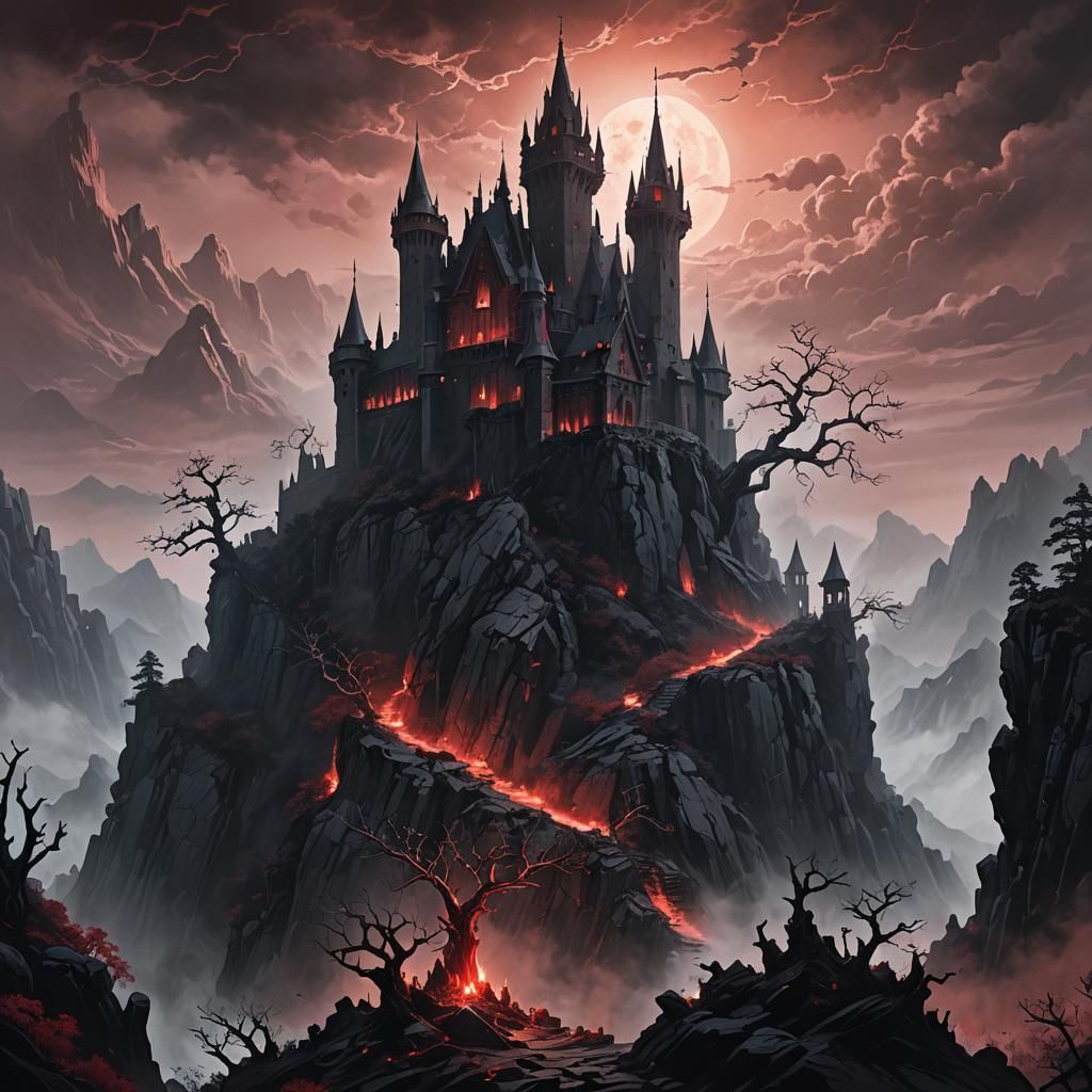 Dark Gothic Castle on Craggy Mountain