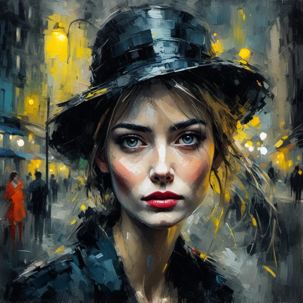 Tormented Figure in Urban Night, Expressionist Style