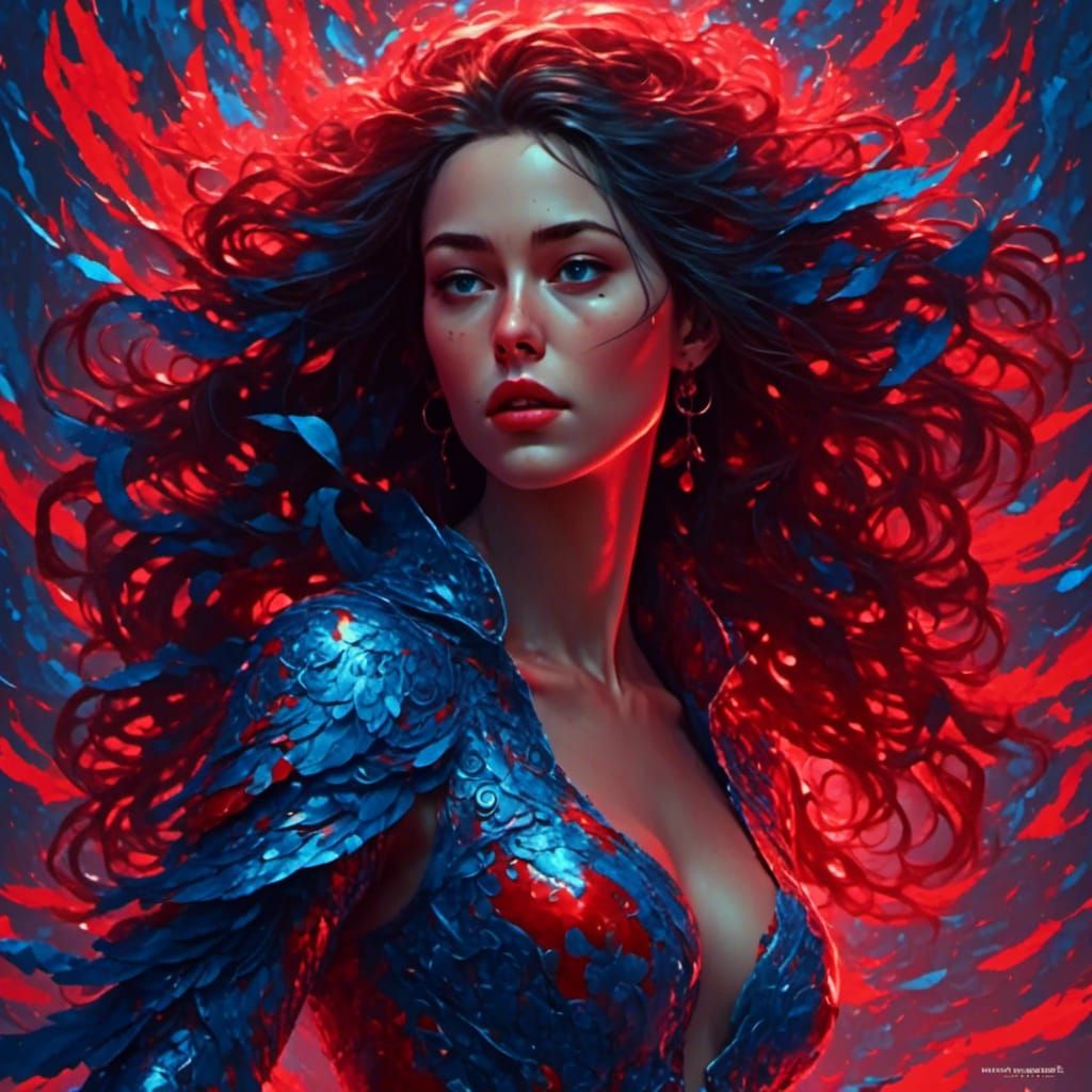 Extremely beautiful thin brunette with long wind blown hair ...