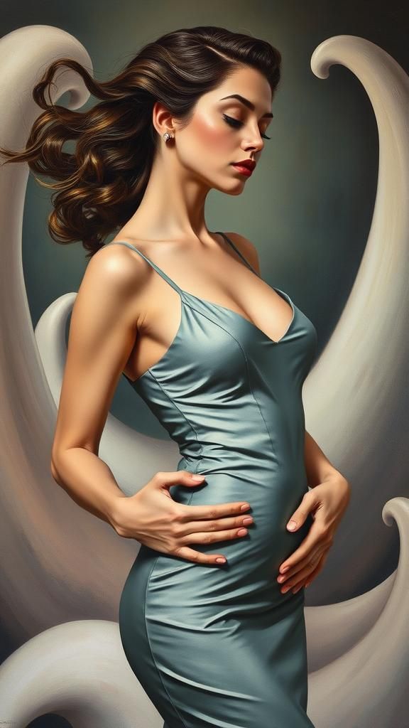 Sensual Italian Woman in Dreamlike Surrealist Painting