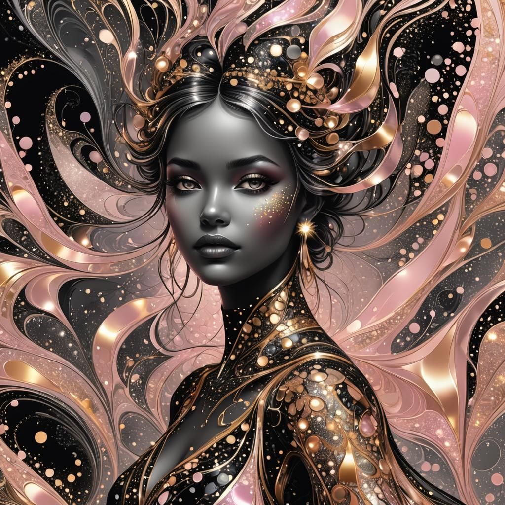 Sparkling Woman with Abstract Fractal Design