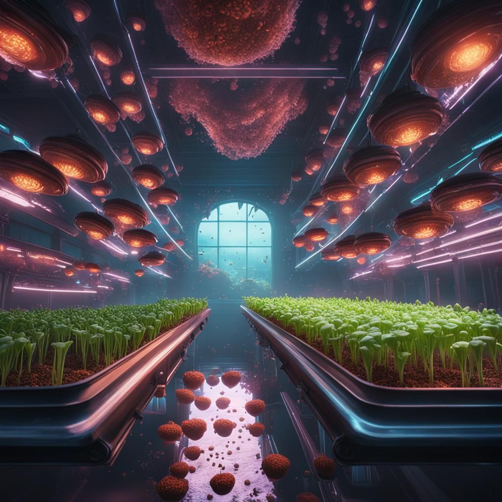 Seeds Sprouting in Hydroponic System: Detailed Matte Paintin...