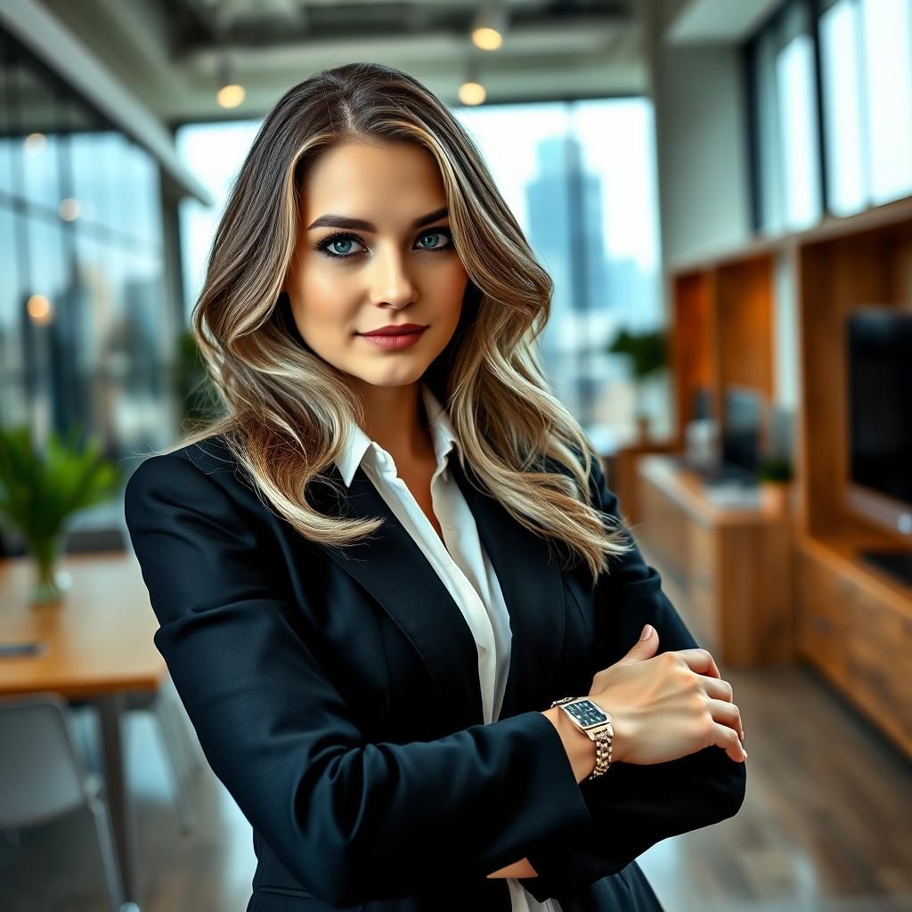 Confident Businesswoman in Black Suit: Professional Portrait