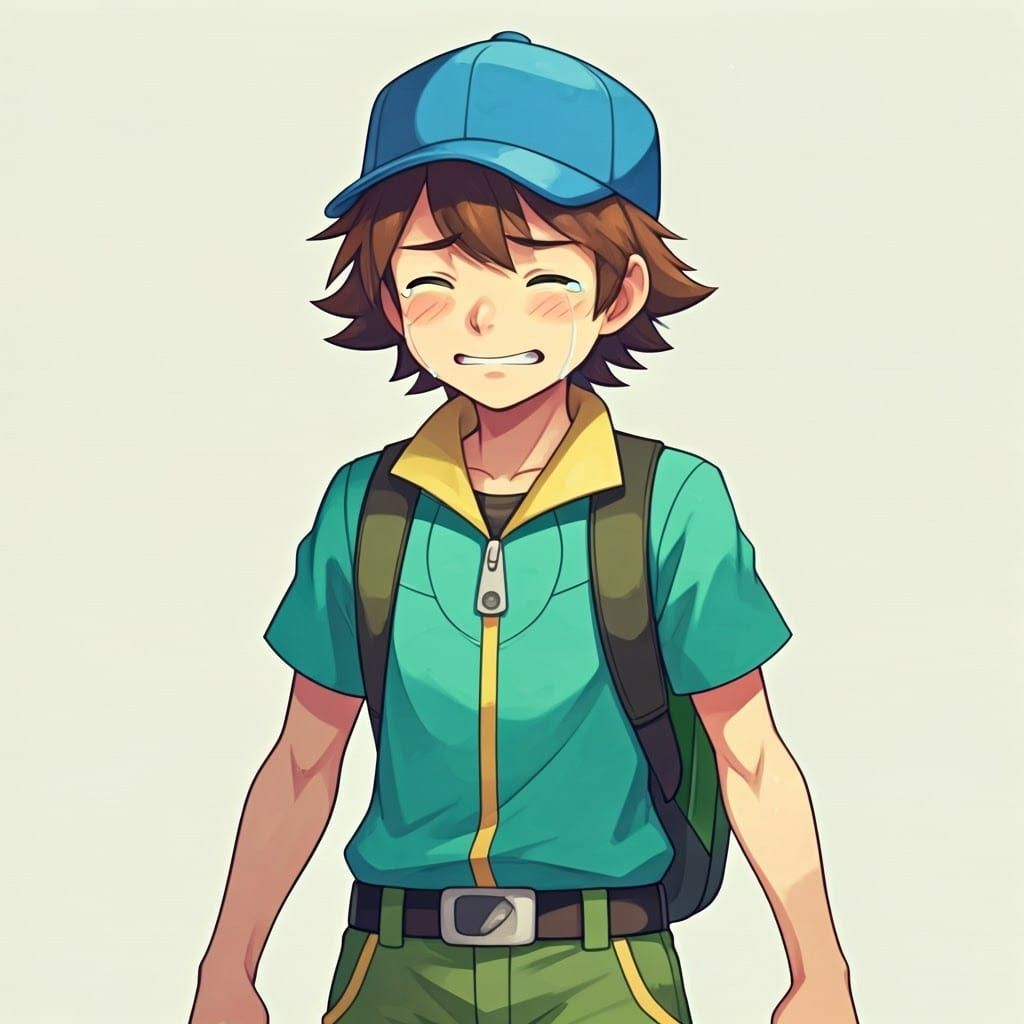 Joyful Pokémon Trainer Cries in Digital Painting Style