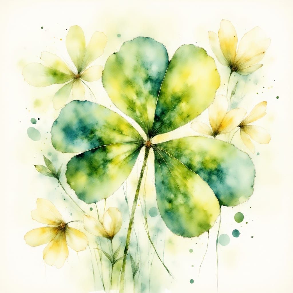 Ethereal Four Leaf Clover in Dreamy Watercolor