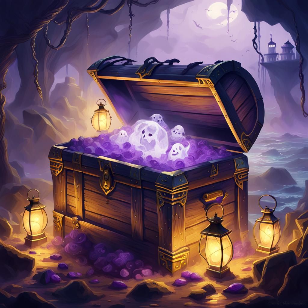 Ghost Pirate Treasure Chest in Art Nouveau Style